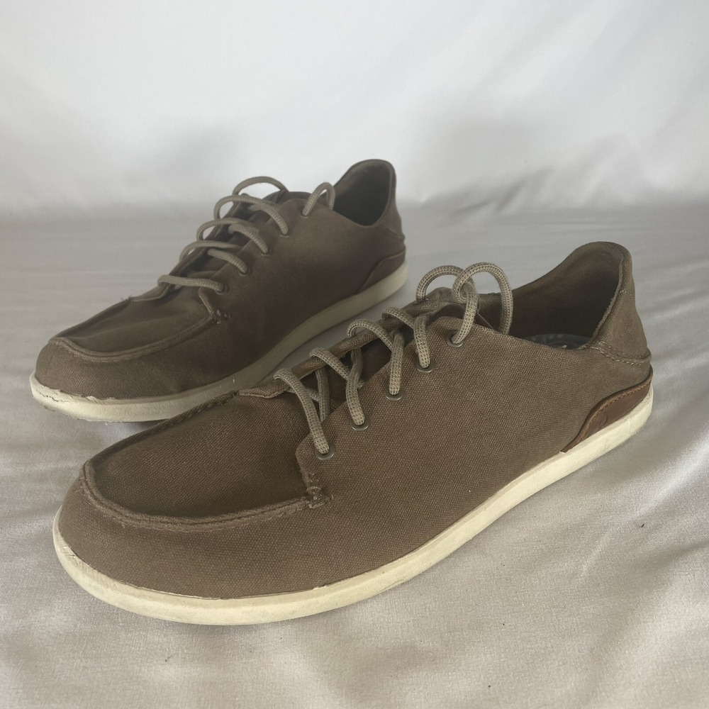 Olukai Manoa Men's Size 9 Brown Canvas Twill Casual Sneaker Lace Up 10331-1333